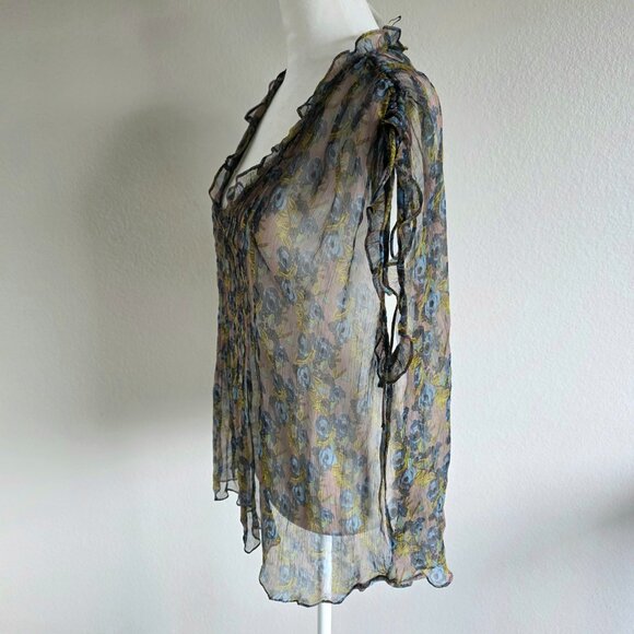NEW Natural Life Blouse Top Floral Sheer Pleated Oversized Ruffles Flowy Size M - Picture 3 of 8